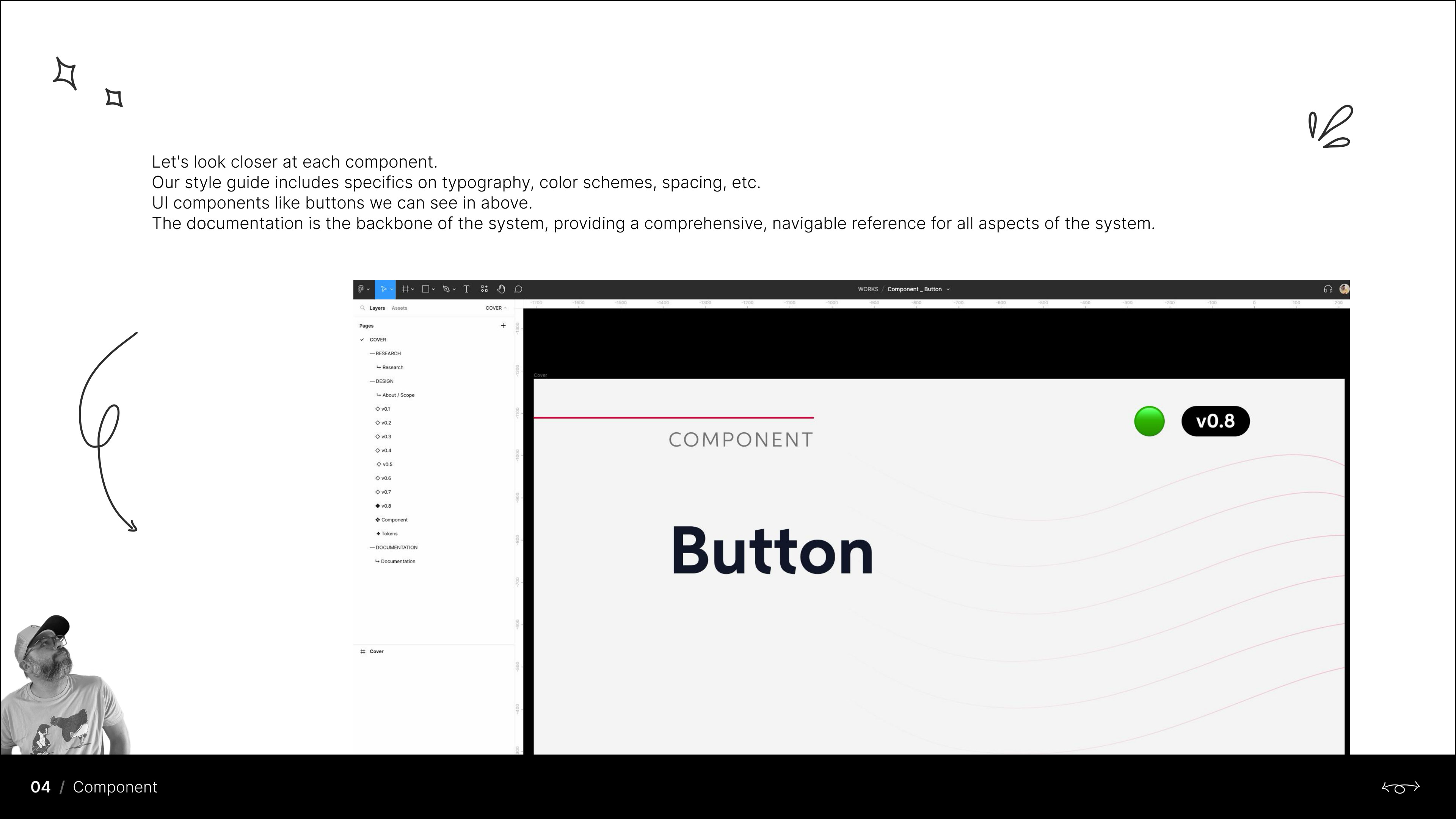 Design system documentation structure — research, design, component and tokens navigation